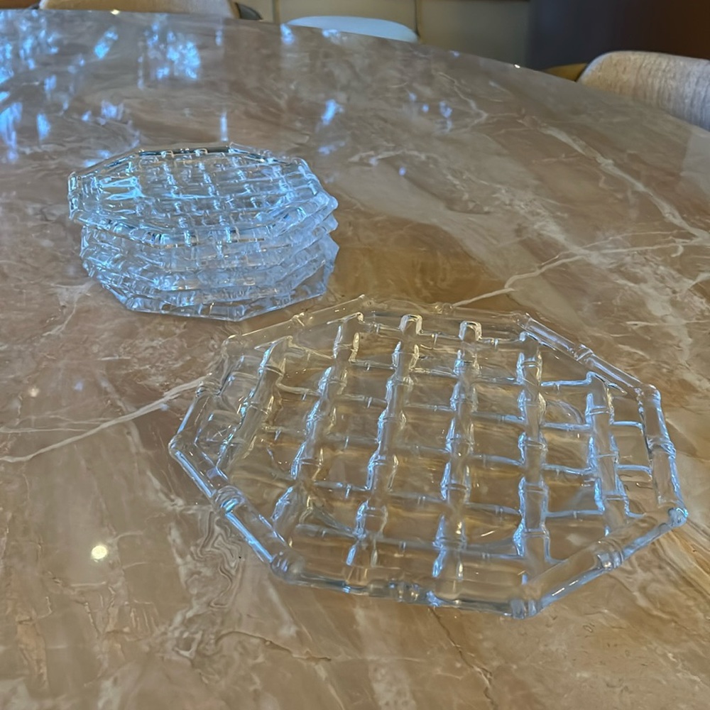 Tiffany and Co crystal bamboo weave platter 12” and 6 sandwich/cake plates 8”